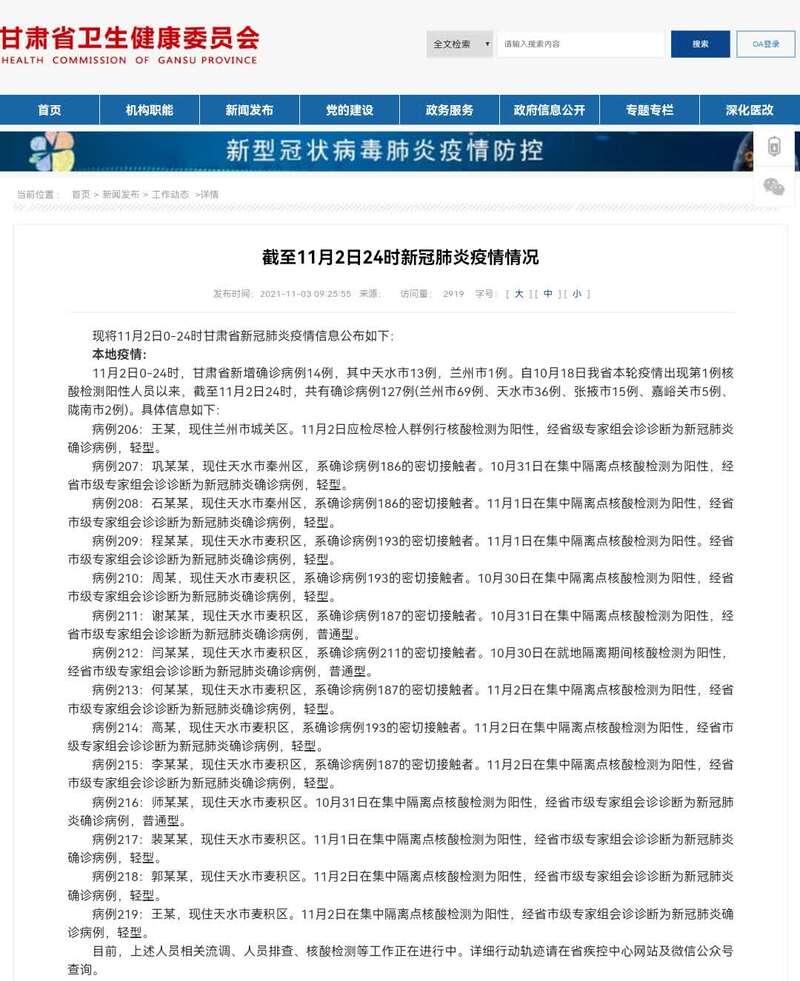 甘肅地區(qū)肺炎病例最新報(bào)告更新